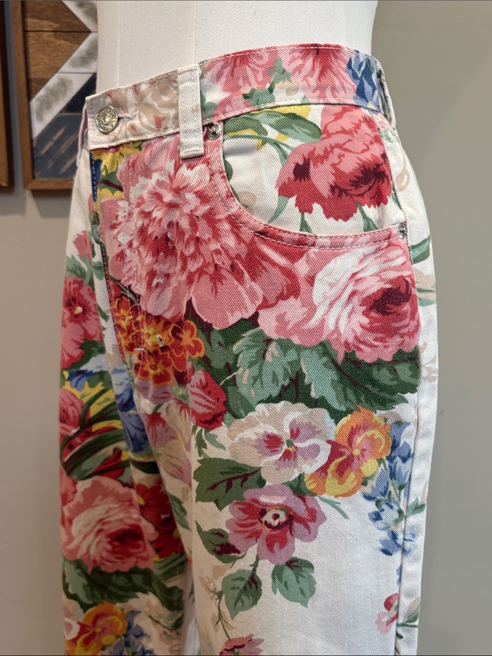 Vintage Ralph Lauren Blue Label 90s Floral Denim High-Rise Jeans 31 *As-Is* - Picture 4 of 16